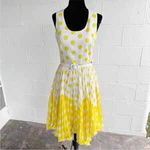 Stunning vintage pleated Yellow Polka Dot Sleeveless Dress
